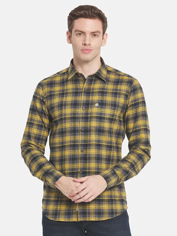 Men Yellow Checked Casual Shirt