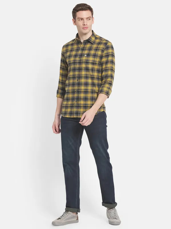 Men Yellow Checked Casual Shirt