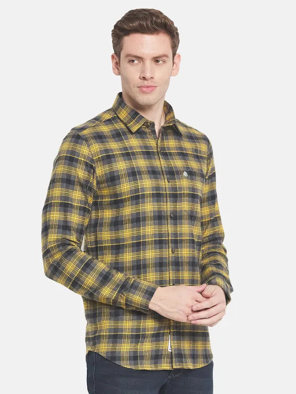 Men Yellow Checked Casual Shirt