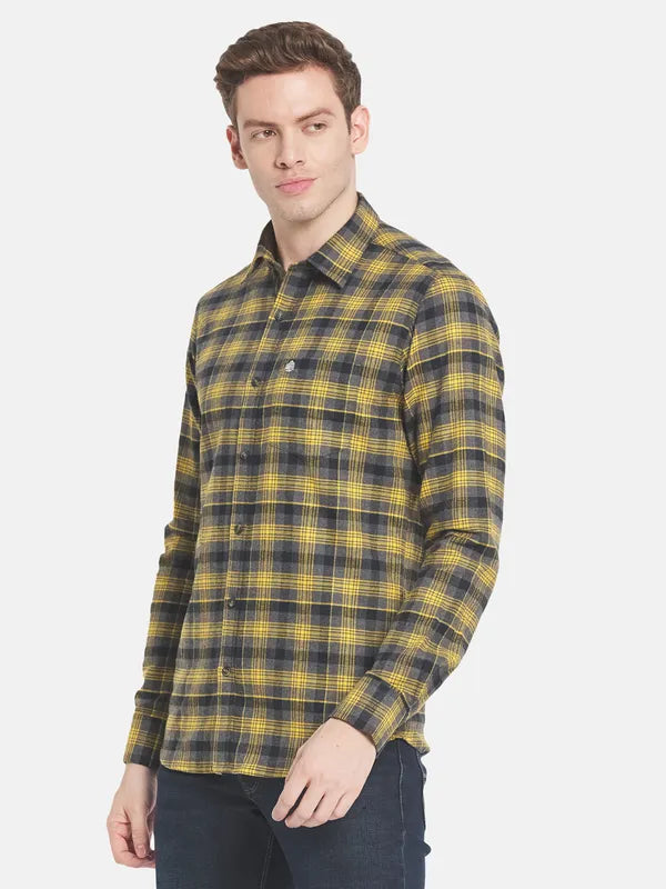 Men Yellow Checked Casual Shirt