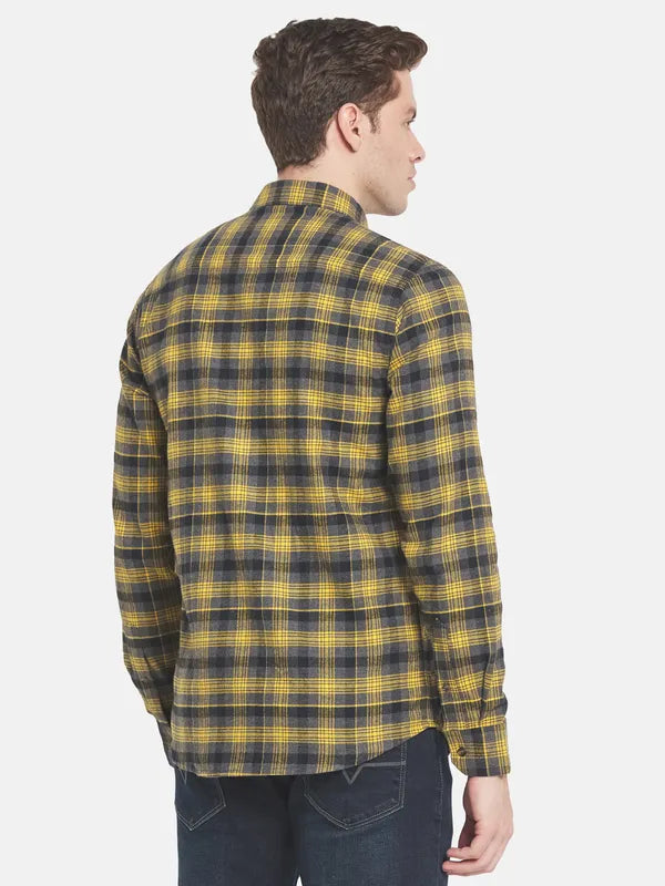 Men Yellow Checked Casual Shirt