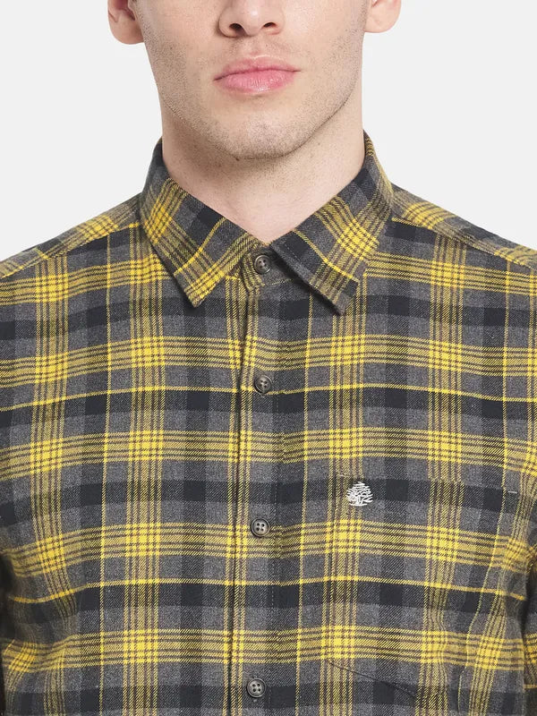 Men Yellow Checked Casual Shirt