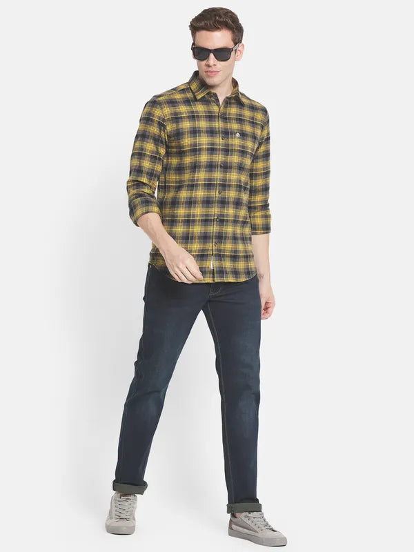 Men Yellow Checked Casual Shirt