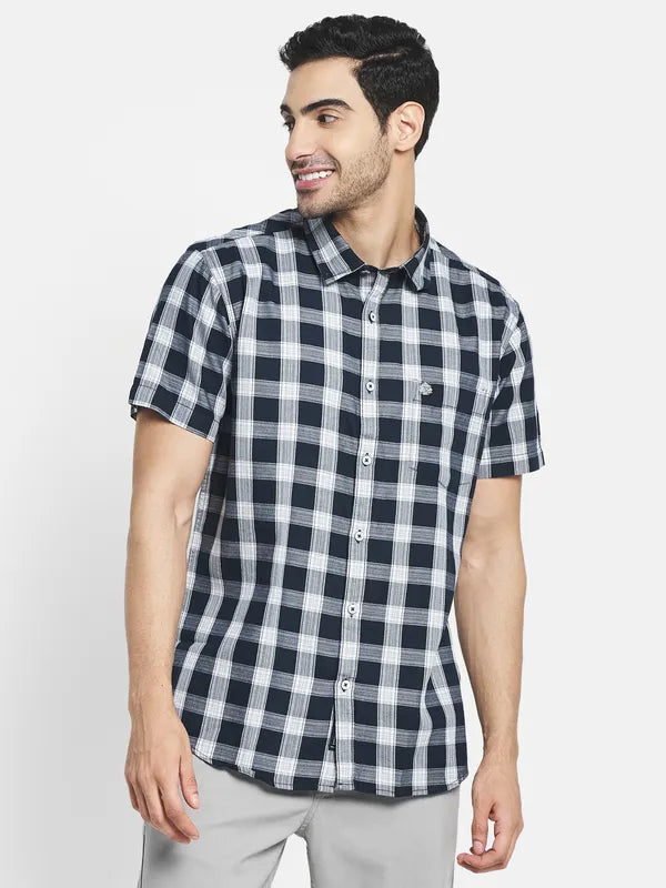 Men Navy Blue Buffalo Checks Checked Casual Shirt