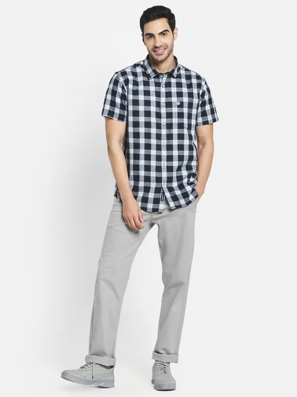 Men Navy Blue Buffalo Checks Checked Casual Shirt