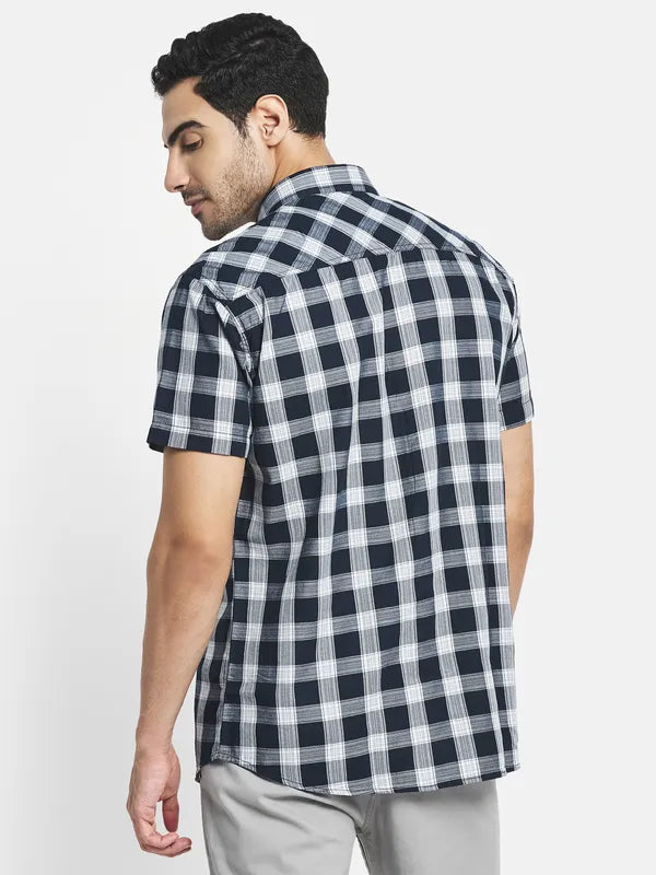 Men Navy Blue Buffalo Checks Checked Casual Shirt