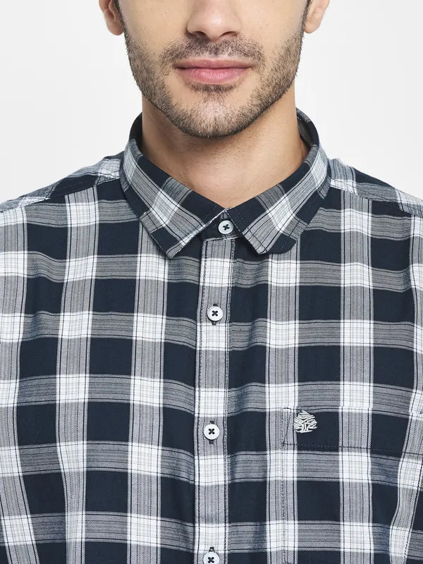 Men Navy Blue Buffalo Checks Checked Casual Shirt