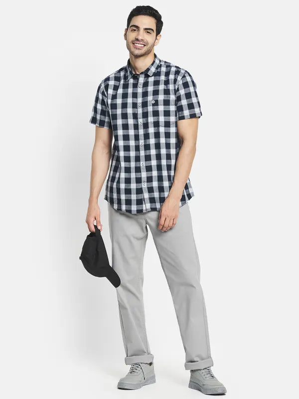 Men Navy Blue Buffalo Checks Checked Casual Shirt