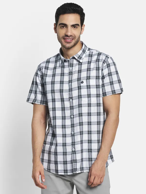 Men White Tartan Checks Checked Casual Shirt