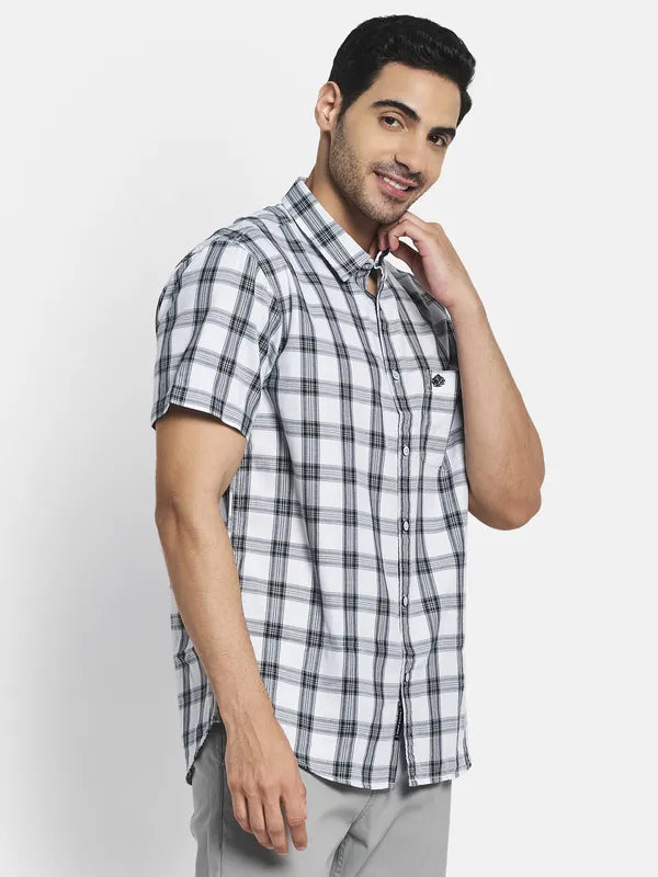 Men White Tartan Checks Checked Casual Shirt