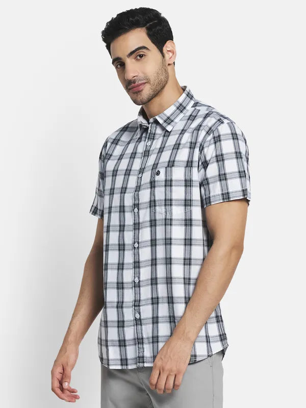 Men White Tartan Checks Checked Casual Shirt