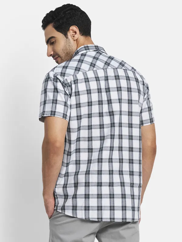 Men White Tartan Checks Checked Casual Shirt