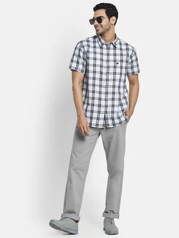 Men White Tartan Checks Checked Casual Shirt