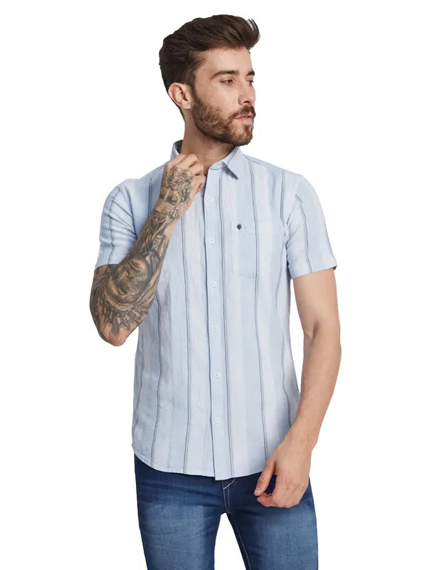 Mettle Striped Spread Collar Short Sleeves Cotton Casual Shirt