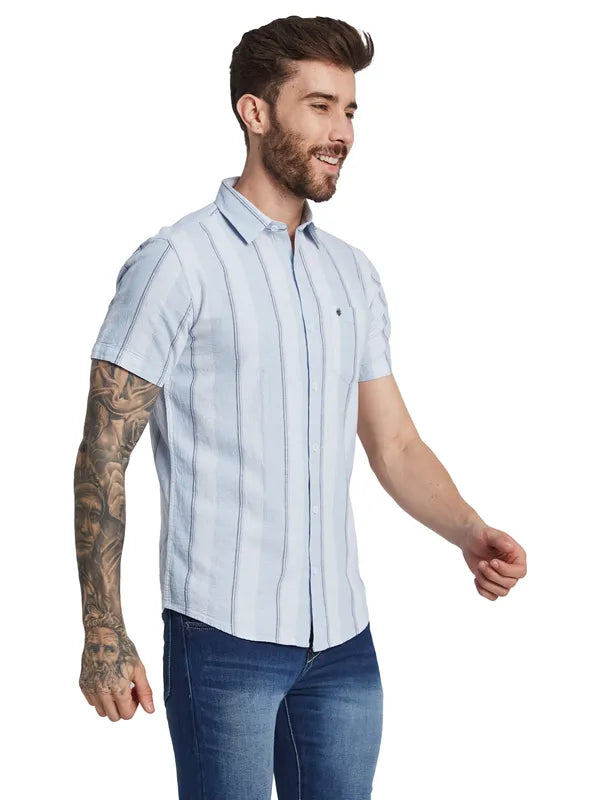 Mettle Striped Spread Collar Short Sleeves Cotton Casual Shirt