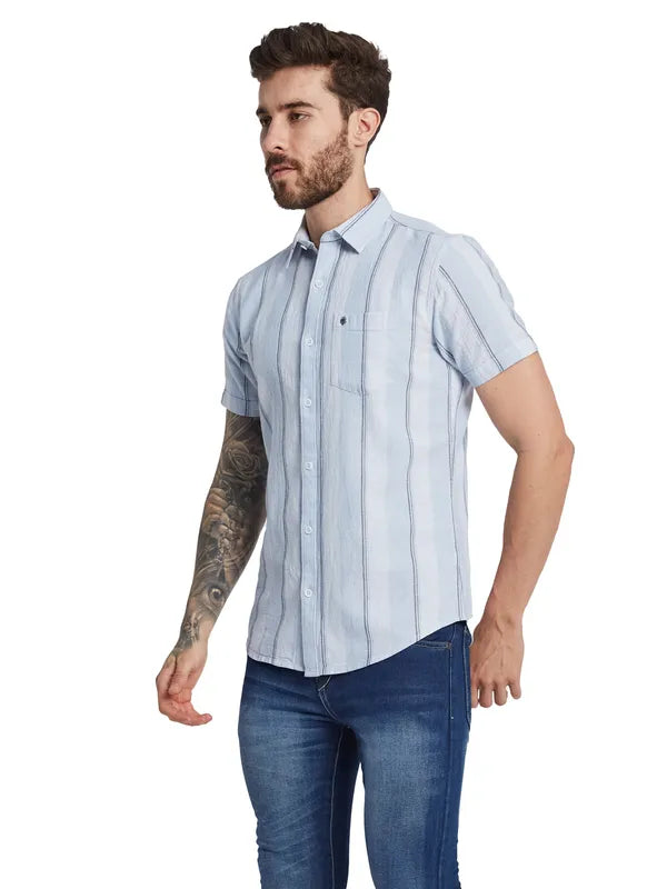 Mettle Striped Spread Collar Short Sleeves Cotton Casual Shirt