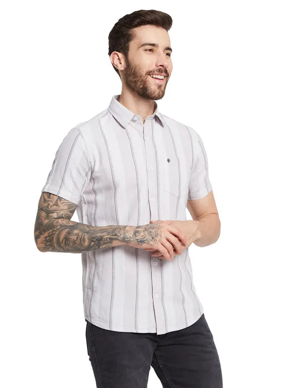 Mettle Striped Spread Collar Cotton Casual Shirt