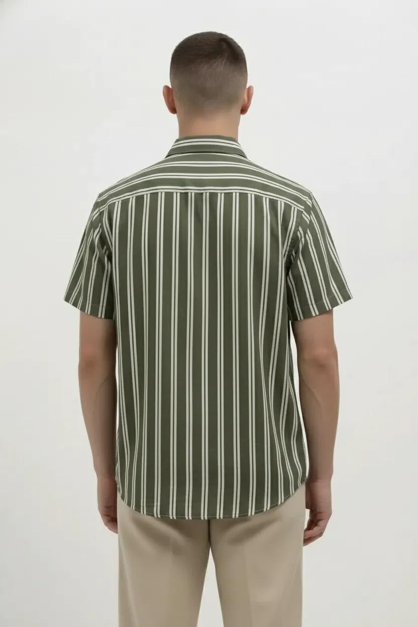 Men Light Olive Striped Casual Shirt