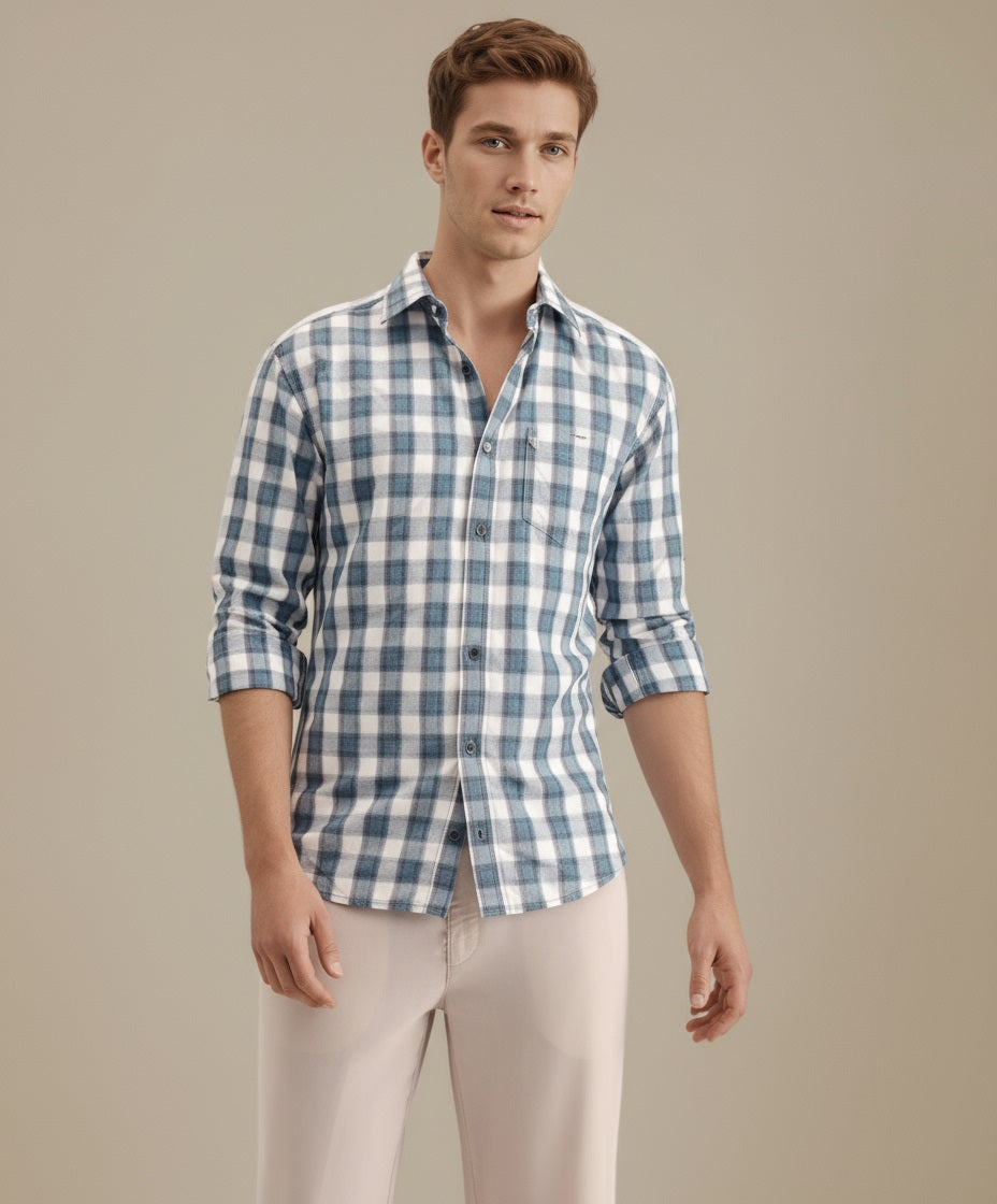 METTLE Men Air-Force Checked Casual Shirt