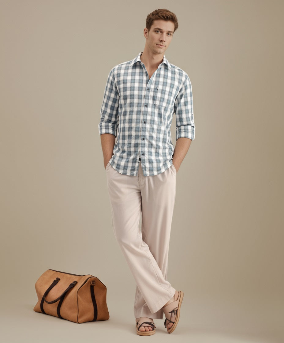 METTLE Men Air-Force Checked Casual Shirt