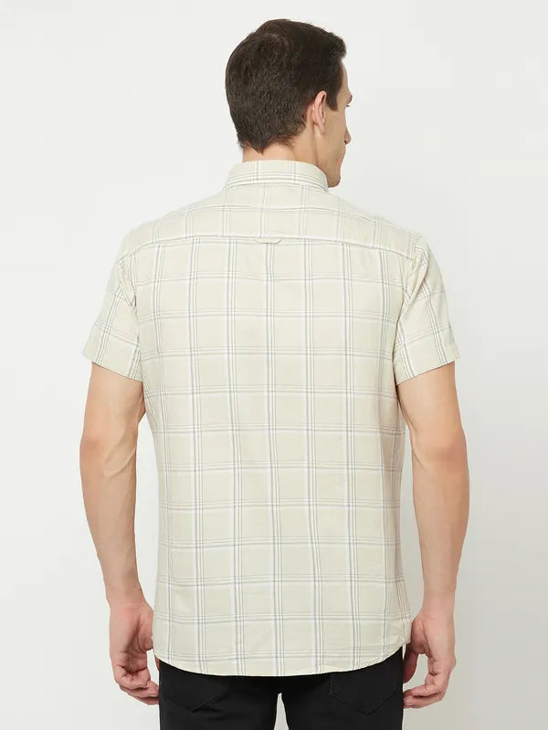 Mettle Men Cream-Coloured Checked Casual Shirt