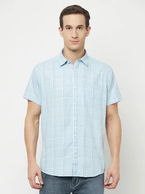 Mettle Men Blue Windowpane Checks Checked Casual Shirt