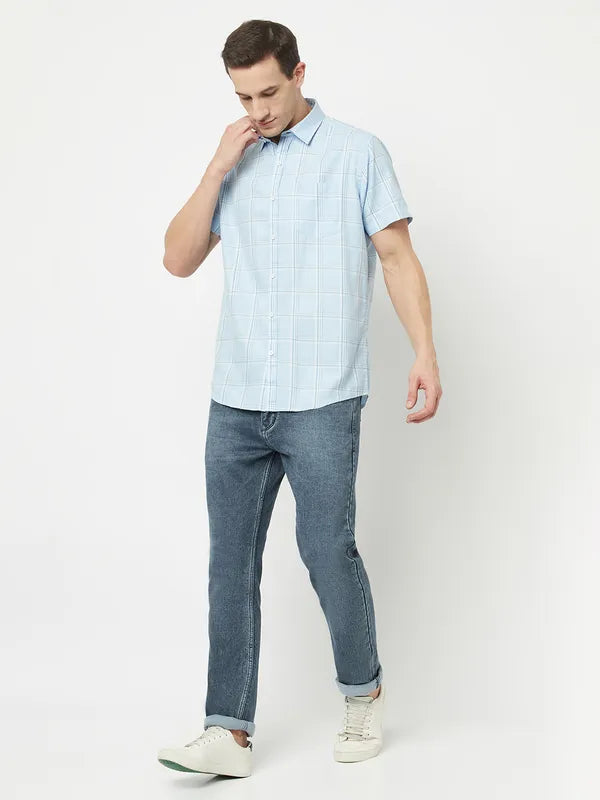 Mettle Men Blue Windowpane Checks Checked Casual Shirt