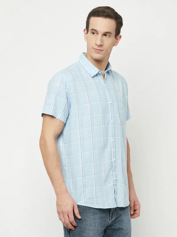 Mettle Men Blue Windowpane Checks Checked Casual Shirt