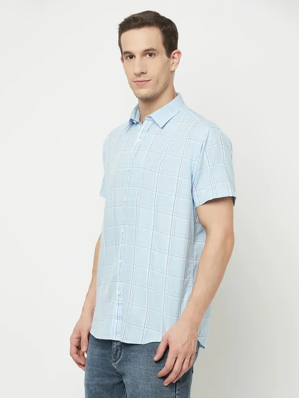 Mettle Men Blue Windowpane Checks Checked Casual Shirt