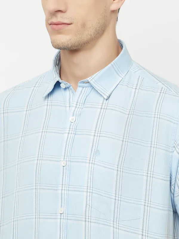 Mettle Men Blue Windowpane Checks Checked Casual Shirt