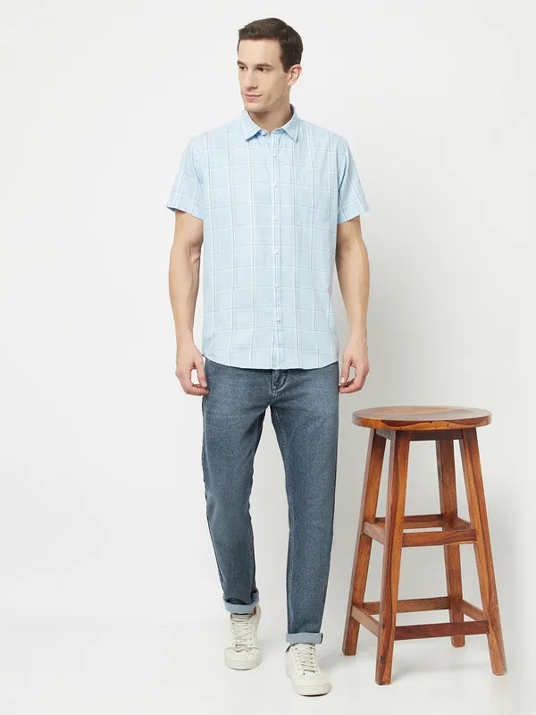 Mettle Men Blue Windowpane Checks Checked Casual Shirt