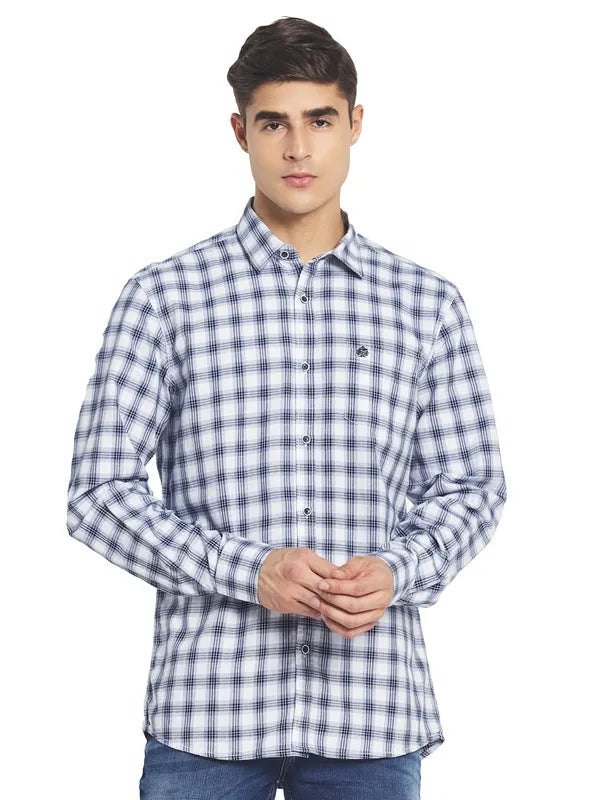 Mettle Men White Gingham Checks Cotton Casual Shirt