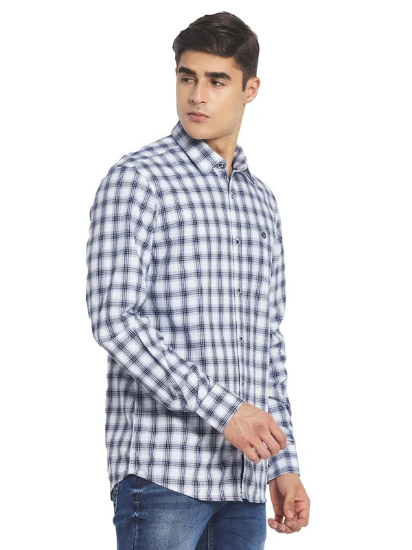 Mettle Men White Gingham Checks Cotton Casual Shirt