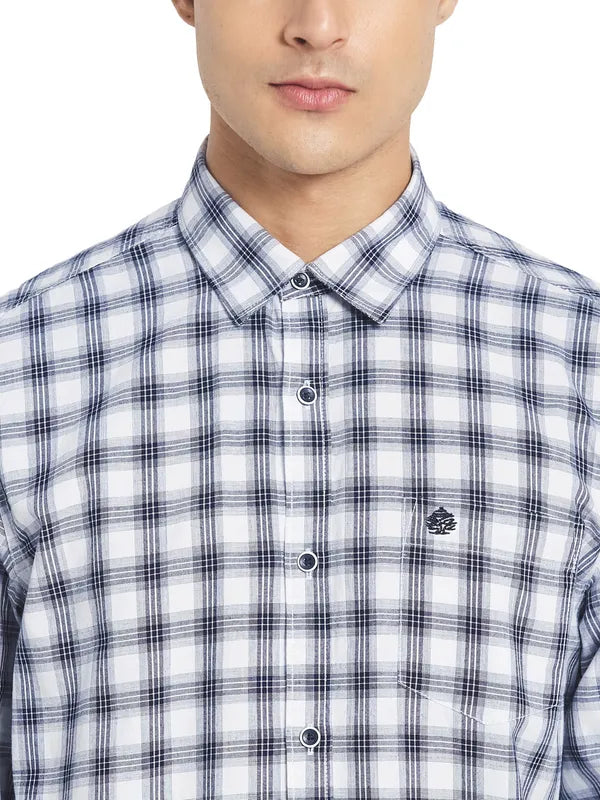 Mettle Men White Gingham Checks Cotton Casual Shirt