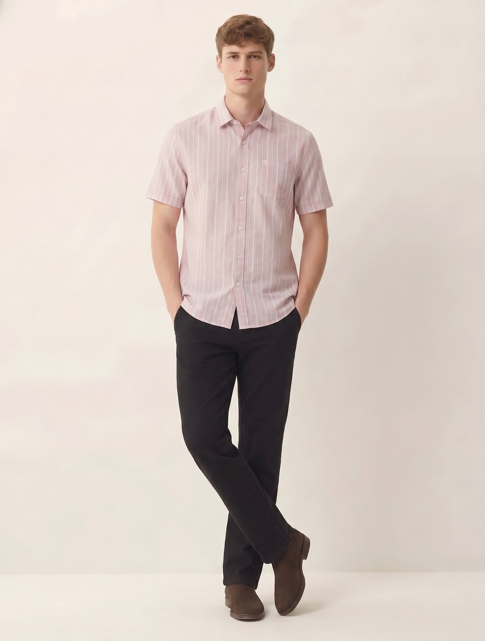 Men Light Pink Striped Casual Shirt