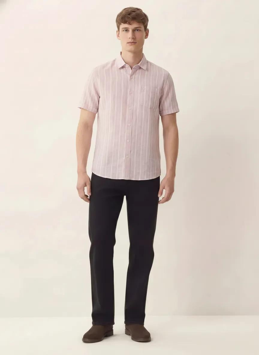 Men Light Pink Striped Casual Shirt