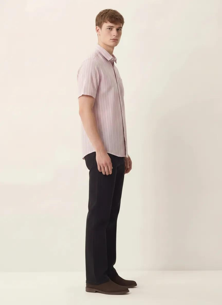 Men Light Pink Striped Casual Shirt