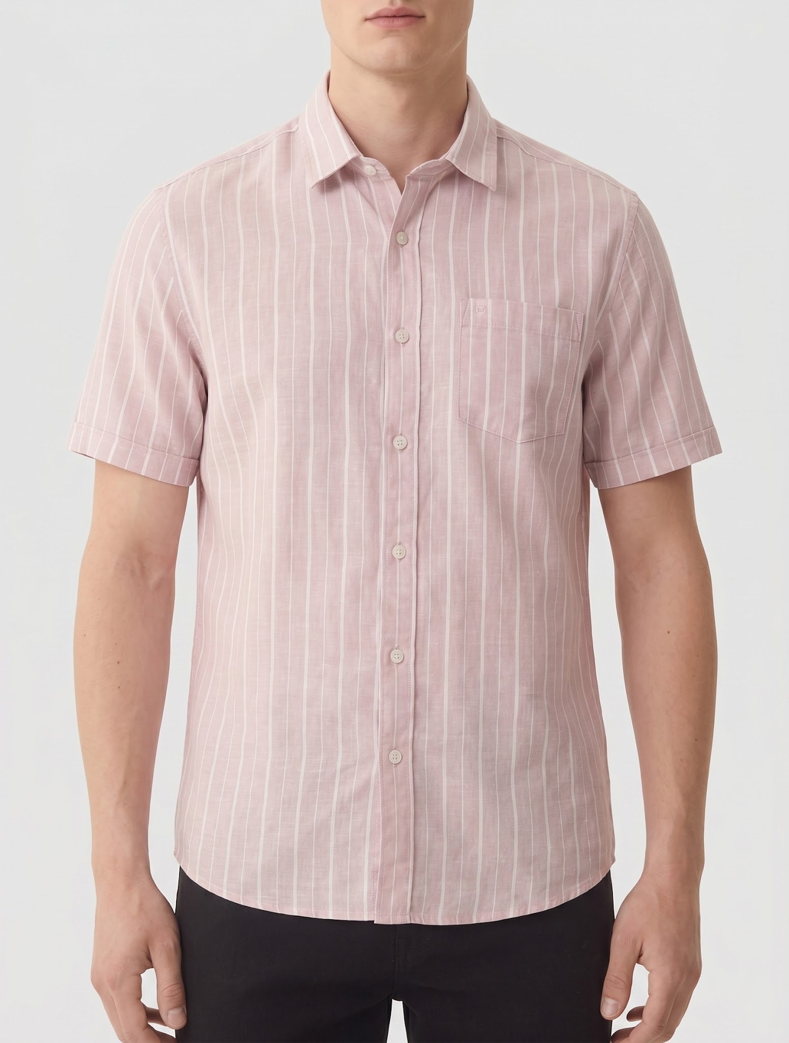 Men Light Pink Striped Casual Shirt