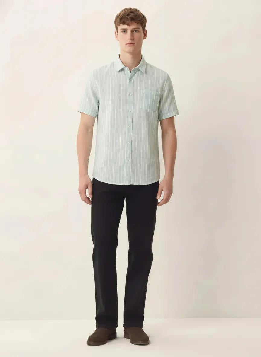 Men Mint Striped Casual Shirt