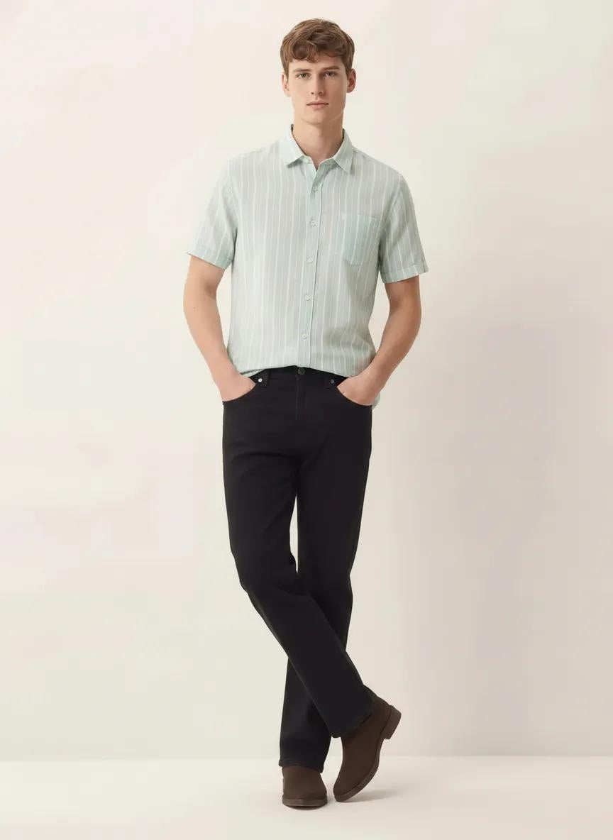 Men Mint Striped Casual Shirt