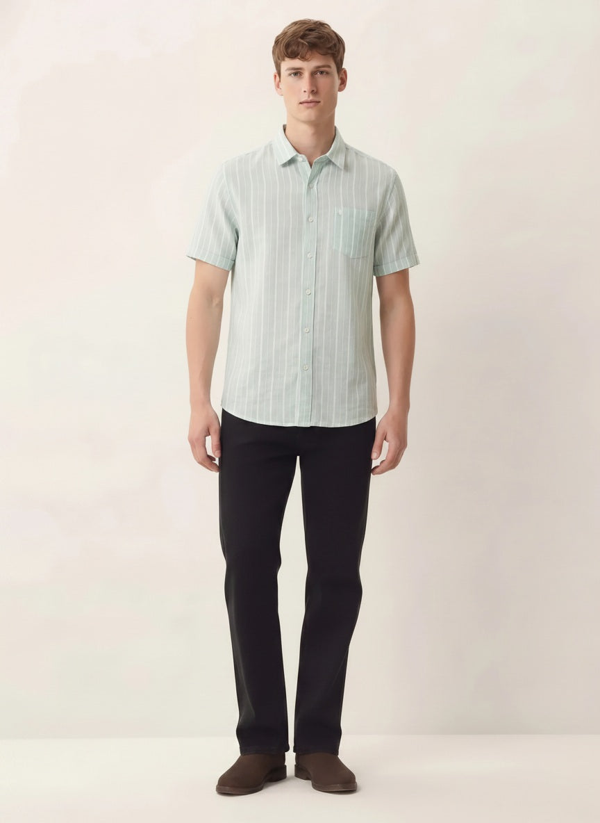 Men Mint Striped Casual Shirt
