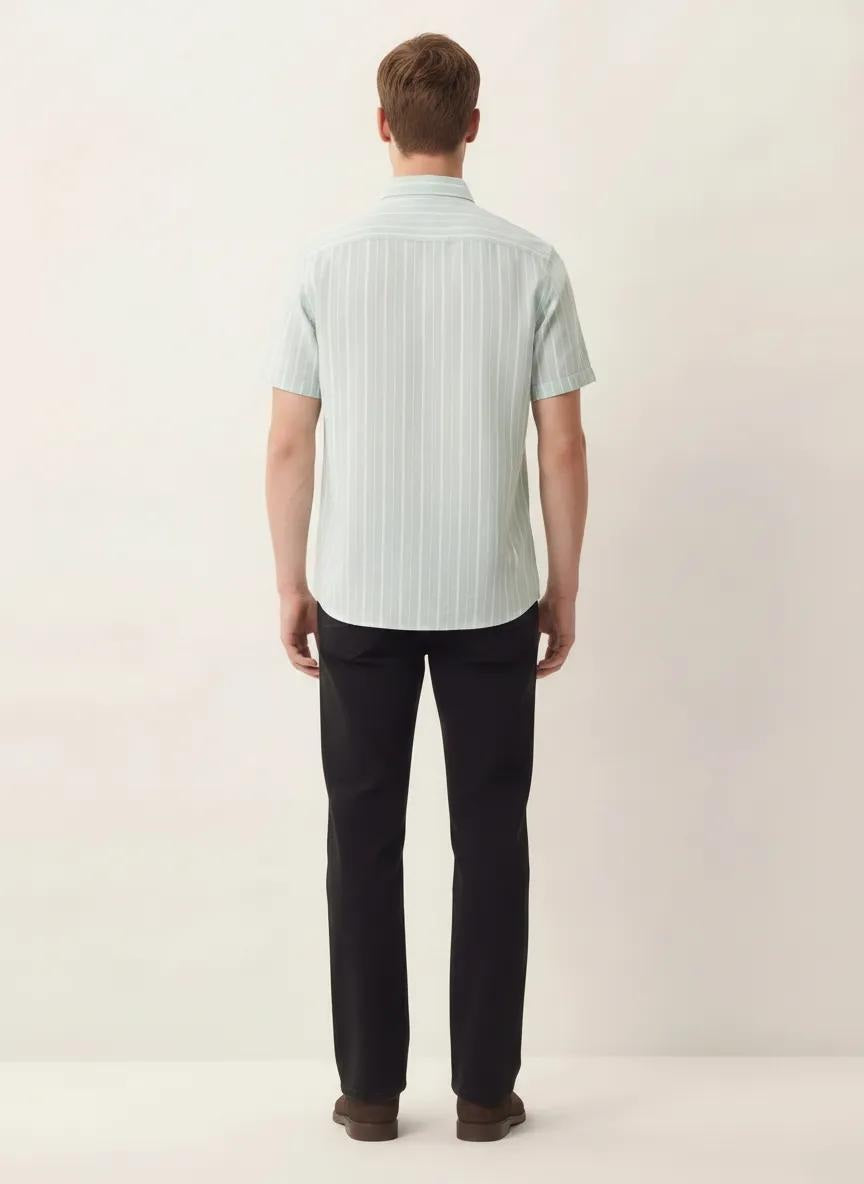 Men Mint Striped Casual Shirt
