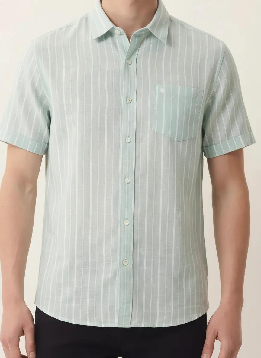 Men Mint Striped Casual Shirt
