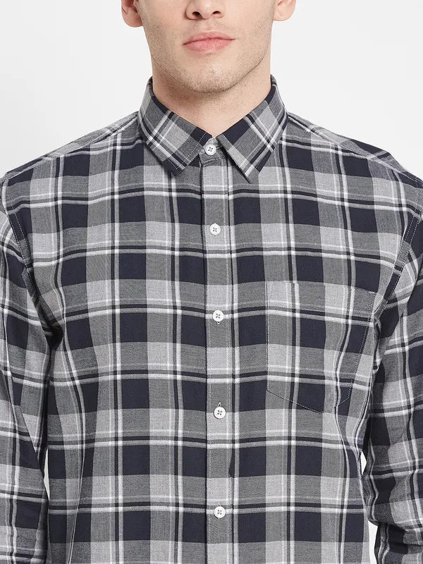 Men Grey Tartan Checks Checked Casual Shirt