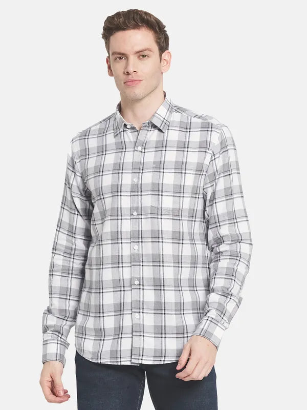 Men White Tartan Checks Checked Casual Shirt