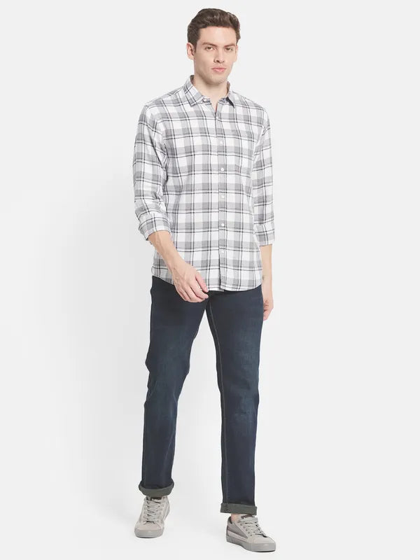 Men White Tartan Checks Checked Casual Shirt