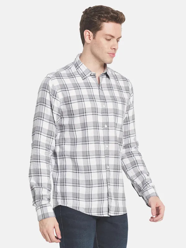 Men White Tartan Checks Checked Casual Shirt