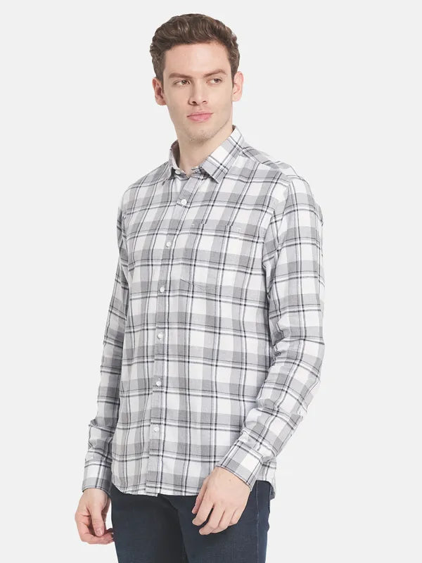 Men White Tartan Checks Checked Casual Shirt