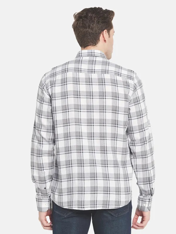 Men White Tartan Checks Checked Casual Shirt