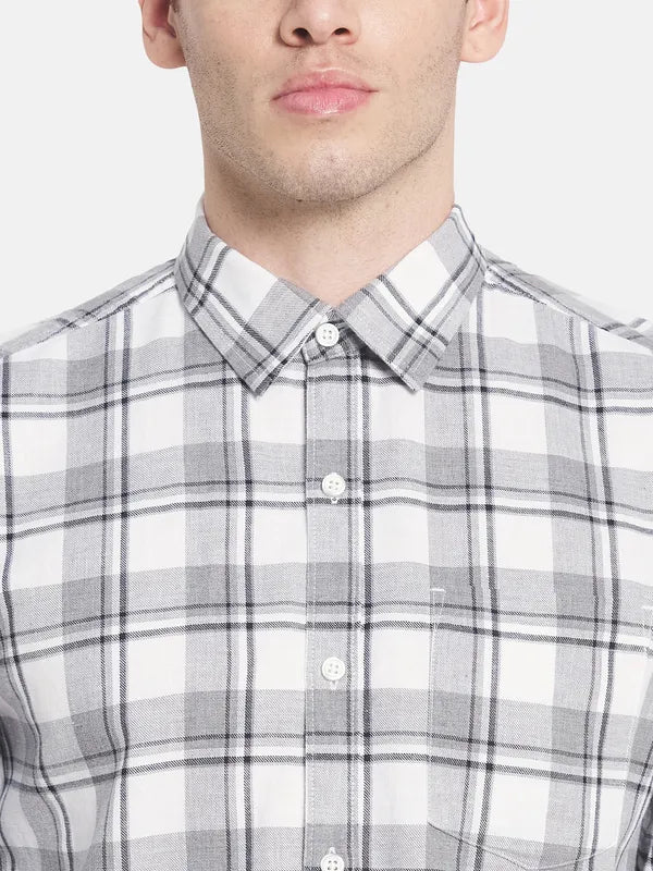 Men White Tartan Checks Checked Casual Shirt